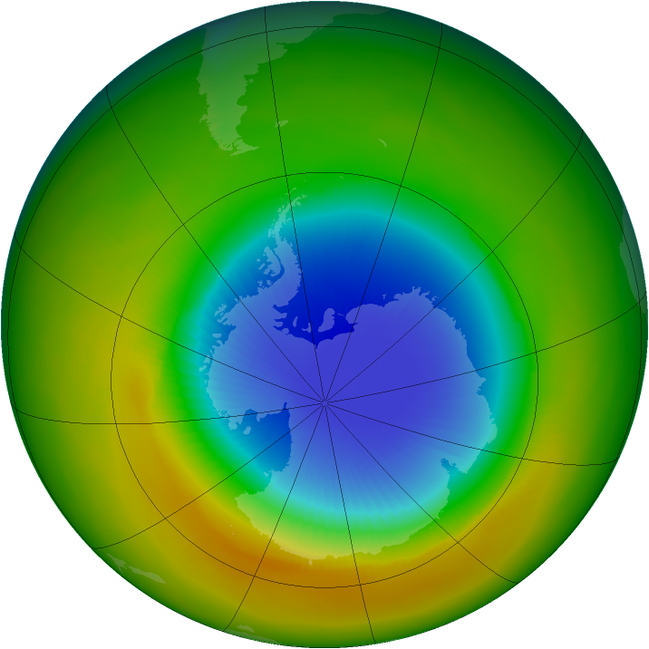 Antarctic ozone map for October 1983